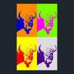 Poster d'art Buffalo Art Four Color Pop Art<br><div class="desc">Style rétro Histoire américaine Icône Animaux et Symboles</div>