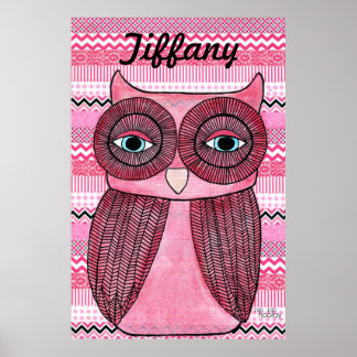 Poster d'art Chevron Stripes Owl de la Chambre Ros