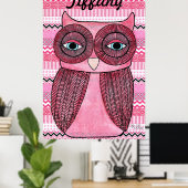 Poster d'art Chevron Stripes Owl de la Chambre Ros (Bureau à domicile)