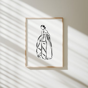Poster d'art Coréen Hanbok Woman Ink Line