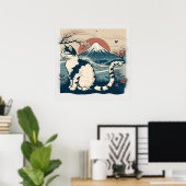 Poster d'art de chat de style japonais pour Amoure (Bureau à domicile)