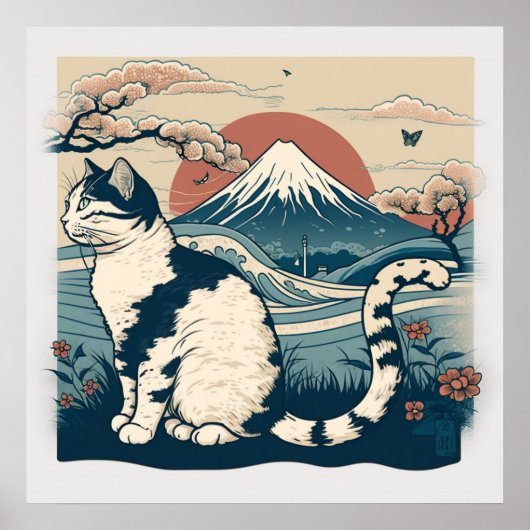 Poster d'art de chat de style japonais pour Amoure (Devant)