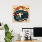 Poster d'art de chat de style japonais - Rouge et  (Bureau à domicile)