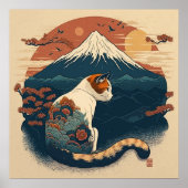 Poster d'art de chat de style japonais - Rouge et (Devant)