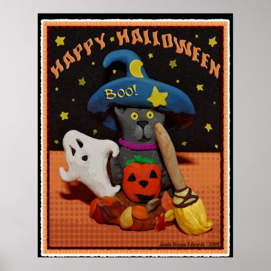 Poster d'art de chat effrayé d'Halloween (Devant)