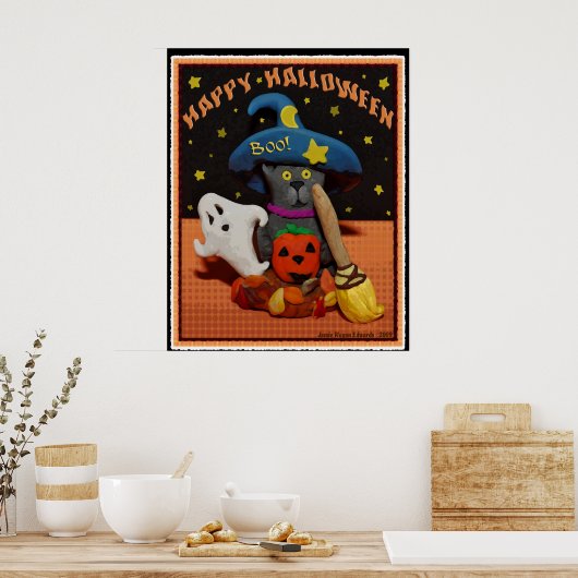 Poster d'art de chat effrayé d'Halloween (Cuisine)