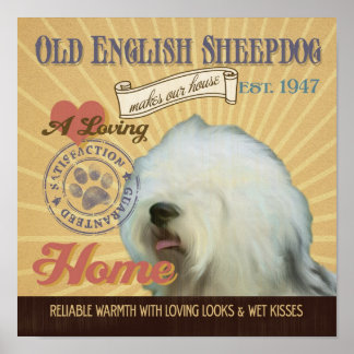 Poster d'art de chien de chien de berger anglais