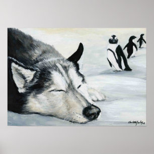 Poster d'art de chien "Sibérien Huskey's Penquin D