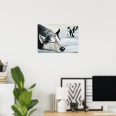 Poster d'art de chien "Sibérien Huskey's Penquin D (Bureau à domicile)