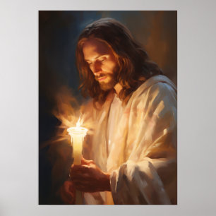 Poster d'art de Jésus tenant une bougie