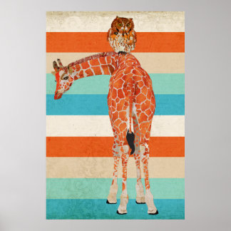 Poster d'art de la girafe et de la chouette de l'a