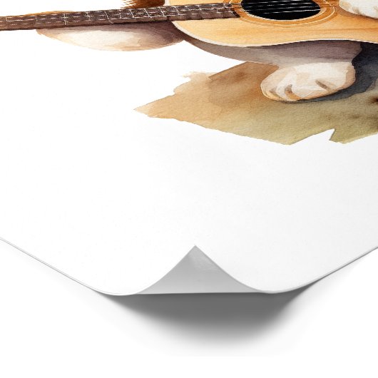 Poster d'art de la pépinière Chiot avec une guitar (Coin)