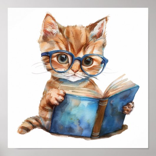 Poster d'art de la pépinière Lecture de chat avec  (Devant)