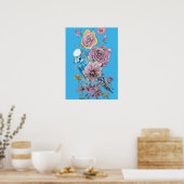 Poster d'art de l'aquarelle Blue Budgie Red Rose P (Cuisine)