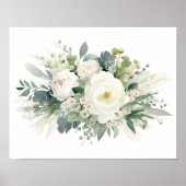 Poster d'art de mur d'aquarelle blanc fleuri (Devant)