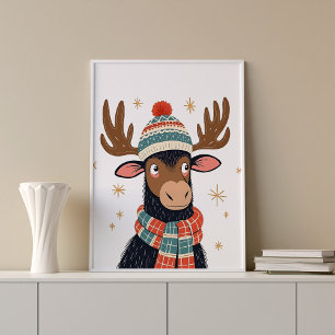 Poster d'art de Noël Moose Wall Art