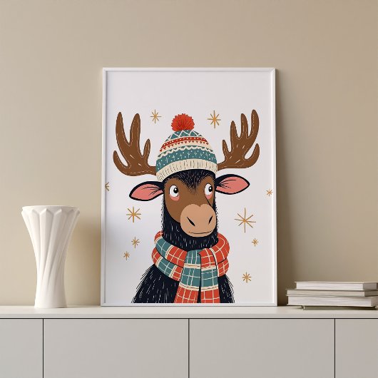 Poster d'art de Noël Moose Wall Art