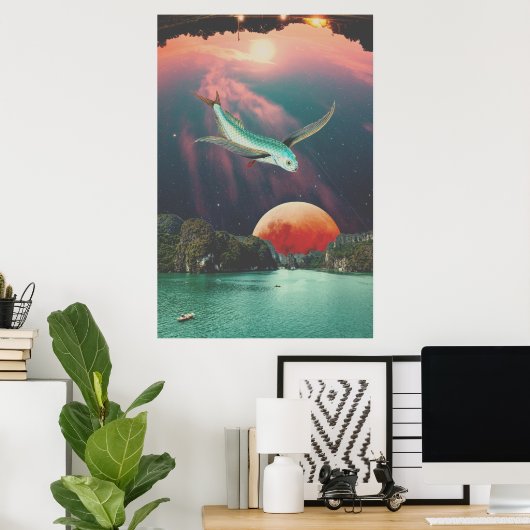 Poster d'art de poisson de vol psychédélique modif (Bureau à domicile)