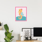 Poster d'art de Seahorse rose Vie marine de filles (Bureau à domicile)