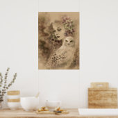 Poster d'art de Snowy Owl et de Noël Rose Imaginai (Cuisine)