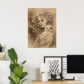 Poster d'art de Snowy Owl et de Noël Rose Imaginai (Bureau à domicile)