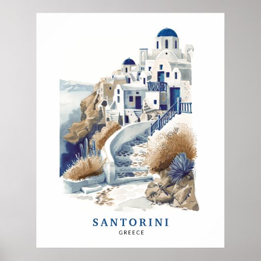 Poster d'art de voyage de Santorini Grèce (Devant)