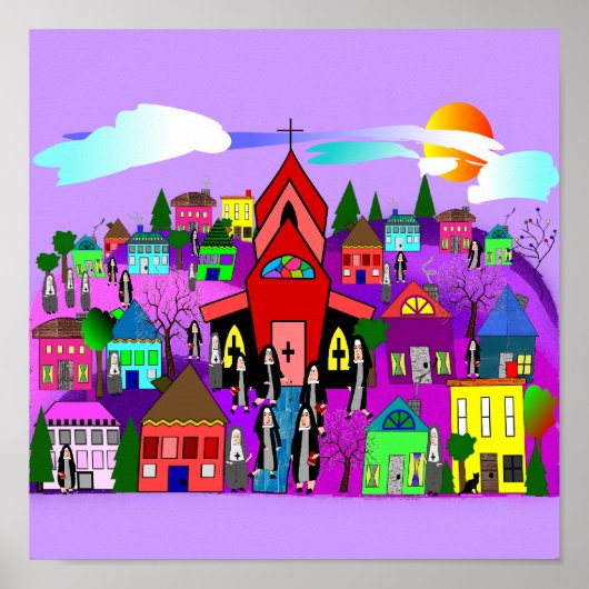 Poster d'art des soeurs "Se diriger vers l'église" (Devant)
