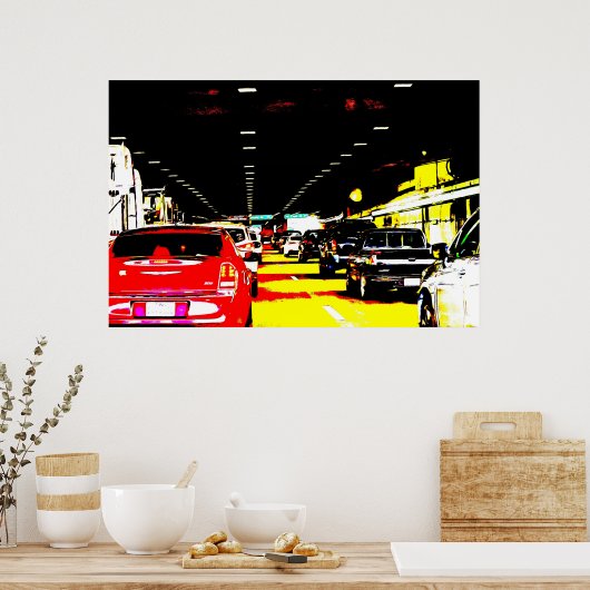 Poster d'art des voitures embouteillées dans les t (Cuisine)
