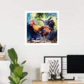 Poster d'art du coq d'aquarelle (Bureau à domicile)