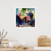 Poster d'art du coq d'aquarelle (Cuisine)