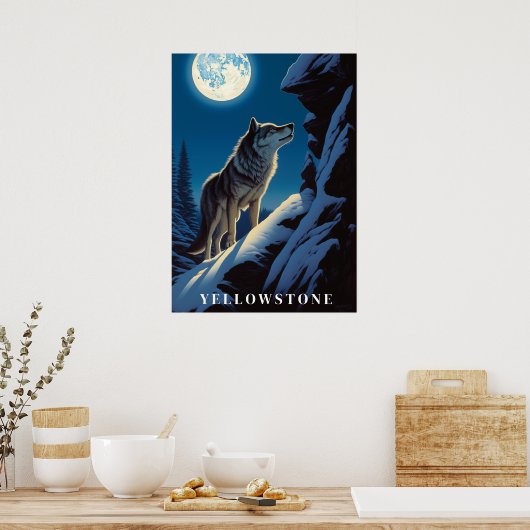 Poster d'art du loup de Yellowstone (Cuisine)