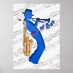 Poster d'art du Mur de Bleu de Jazz Musician