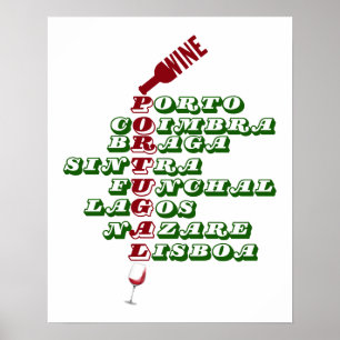 Poster d'art du vin rouge vert Portugal