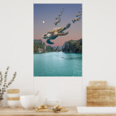 Poster d'art Editable Surreal Flock of Turtles (Cuisine)
