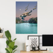 Poster d'art Editable Surreal Flock of Turtles (Bureau à domicile)