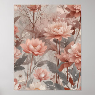 Poster d'art élégant rose et muscade Floral Ai