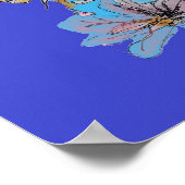 Poster d'art en aquarelle bleu Budgie & Red Rose N (Coin)