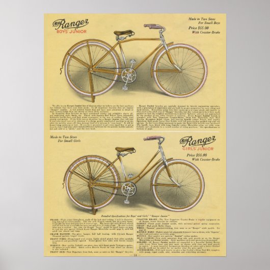 Poster d'art et de bicyclette des filles des garço (Devant)