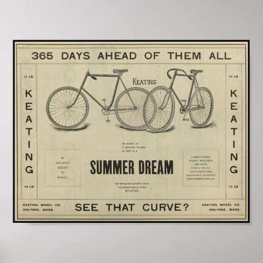 Poster d'art et de vélo Vintage Keating 1896 (Devant)