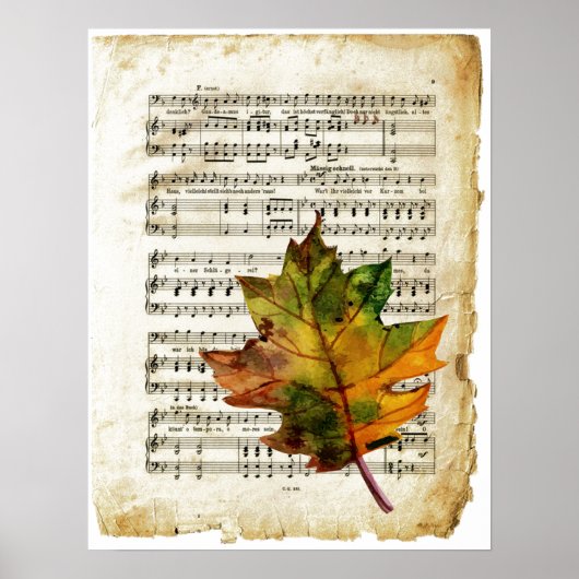 Poster d'art feuille vintage Musique feuille autom (Devant)