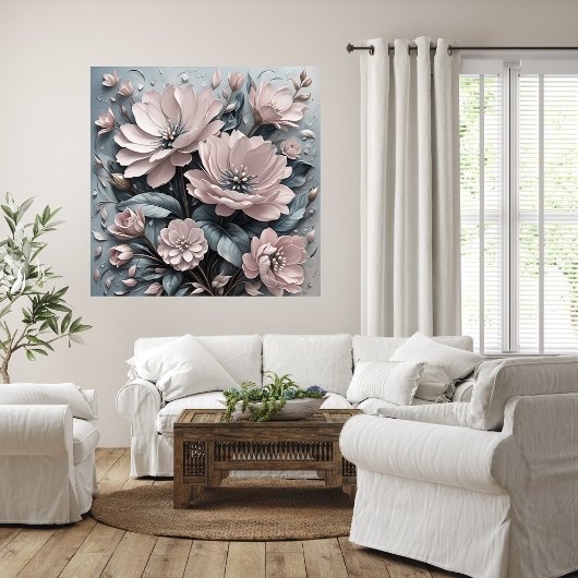 Poster d'art floral en fleurs roses