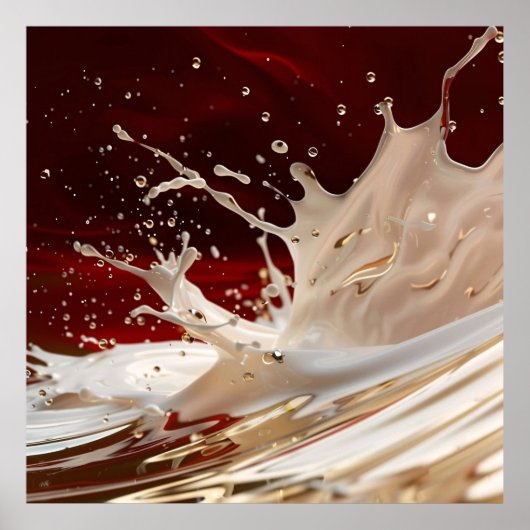 Poster d'art fluide Crème et Rouge Splash (Devant)