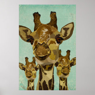 Poster d'art Golden Damask Giraffes
