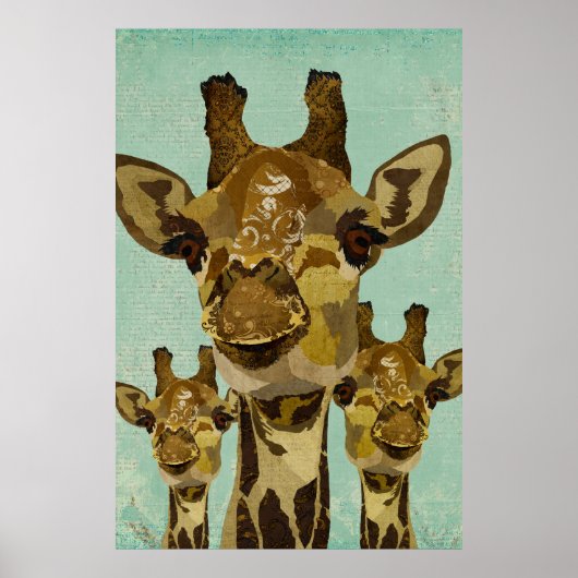 Poster d'art Golden Damask Giraffes (Devant)