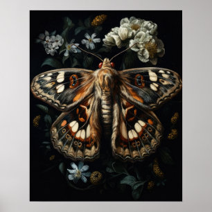 Poster D'Art Gothique Moth Et Fleurs