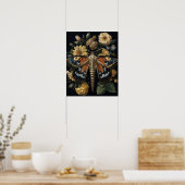Poster D'Art Gothique Moth Et Fleurs (Cuisine)