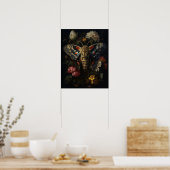 Poster D'Art Gothique Moth Et Fleurs (Cuisine)