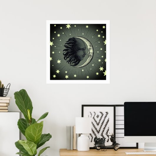 Poster d'art graphique Sun And Moon (Bureau à domicile)