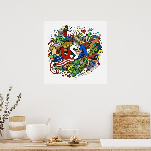 Poster d'art illustratif USA (Cuisine)