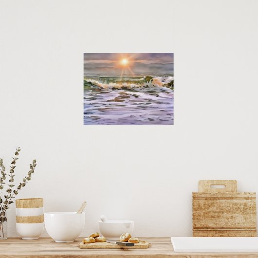 Poster d'art illustré Ocean Wave Sunset (Cuisine)